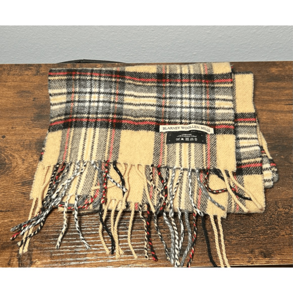 Blarney Woolen Mills Camel Sterwart 100% Lambswool Tartan Scarf, Ireland - Picture 1 of 7